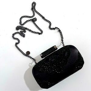 Badgley Mischka Black Kali Edwardian Crystal-Embellished Minaudière New Clutch